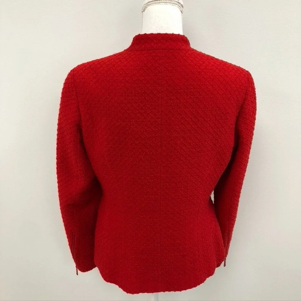 Lafayette 148 Wool Blazer Jacket Womens 8 Red Jacquard Full Zip‎ Career Teacher